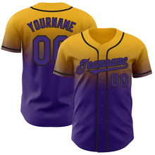 Load image into Gallery viewer, Custom Gold Purple-Black Authentic Fade Fashion Baseball Jersey