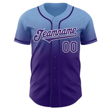 Load image into Gallery viewer, Custom Light Blue Purple-White Authentic Fade Fashion Baseball Jersey