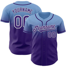 Load image into Gallery viewer, Custom Light Blue Purple-White Authentic Fade Fashion Baseball Jersey