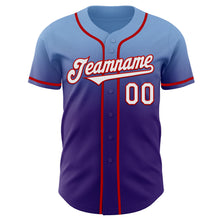 Load image into Gallery viewer, Custom Light Blue White Purple-Red Authentic Fade Fashion Baseball Jersey