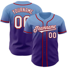 Load image into Gallery viewer, Custom Light Blue White Purple-Red Authentic Fade Fashion Baseball Jersey