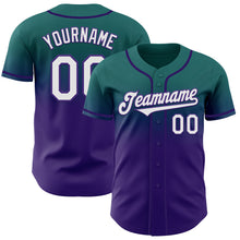 Load image into Gallery viewer, Custom Teal White-Purple Authentic Fade Fashion Baseball Jersey
