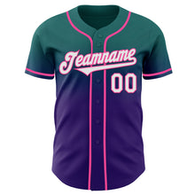 Load image into Gallery viewer, Custom Teal White Purple-Pink Authentic Fade Fashion Baseball Jersey