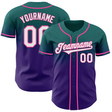 Load image into Gallery viewer, Custom Teal White Purple-Pink Authentic Fade Fashion Baseball Jersey