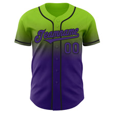 Load image into Gallery viewer, Custom Neon Green Purple-Black Authentic Fade Fashion Baseball Jersey
