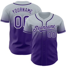 Load image into Gallery viewer, Custom Silver Purple-White Authentic Fade Fashion Baseball Jersey