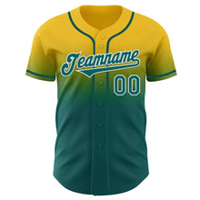 Load image into Gallery viewer, Custom Yellow Teal-White Authentic Fade Fashion Baseball Jersey