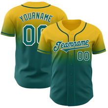 Load image into Gallery viewer, Custom Yellow Teal-White Authentic Fade Fashion Baseball Jersey
