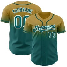 Load image into Gallery viewer, Custom Old Gold Teal-White Authentic Fade Fashion Baseball Jersey