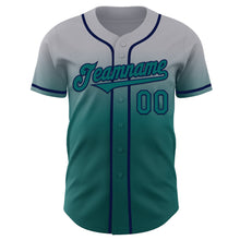 Load image into Gallery viewer, Custom Gray Teal-Navy Authentic Fade Fashion Baseball Jersey