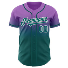 Load image into Gallery viewer, Custom Medium Purple Teal-White Authentic Fade Fashion Baseball Jersey