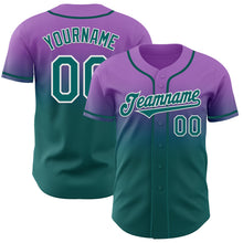 Load image into Gallery viewer, Custom Medium Purple Teal-White Authentic Fade Fashion Baseball Jersey