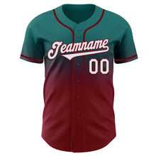 Load image into Gallery viewer, Custom Teal White-Crimson Authentic Fade Fashion Baseball Jersey