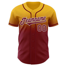 Load image into Gallery viewer, Custom Gold Crimson-White Authentic Fade Fashion Baseball Jersey