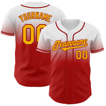 Load image into Gallery viewer, Custom White Gold-Red Authentic Fade Fashion Baseball Jersey