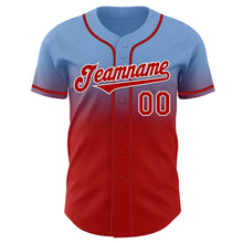 Load image into Gallery viewer, Custom Light Blue Red-White Authentic Fade Fashion Baseball Jersey