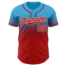 Load image into Gallery viewer, Custom Sky Blue Red-White Authentic Fade Fashion Baseball Jersey