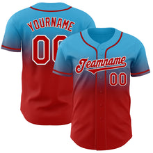 Load image into Gallery viewer, Custom Sky Blue Red-White Authentic Fade Fashion Baseball Jersey