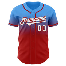 Load image into Gallery viewer, Custom Electric Blue White-Red Authentic Fade Fashion Baseball Jersey