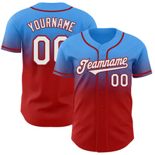 Load image into Gallery viewer, Custom Electric Blue White-Red Authentic Fade Fashion Baseball Jersey