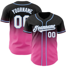 Load image into Gallery viewer, Custom Black White Pink-Light Blue Authentic Fade Fashion Baseball Jersey