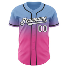 Load image into Gallery viewer, Custom Light Blue White Pink-Black Authentic Fade Fashion Baseball Jersey
