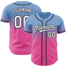 Load image into Gallery viewer, Custom Light Blue White Pink-Black Authentic Fade Fashion Baseball Jersey