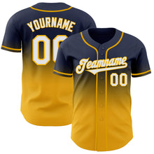 Load image into Gallery viewer, Custom Navy White-Gold Authentic Fade Fashion Baseball Jersey