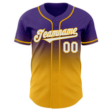 Load image into Gallery viewer, Custom Purple White-Gold Authentic Fade Fashion Baseball Jersey