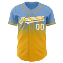 Load image into Gallery viewer, Custom Light Blue White-Gold Authentic Fade Fashion Baseball Jersey