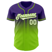 Load image into Gallery viewer, Custom Purple White-Neon Green Authentic Fade Fashion Baseball Jersey