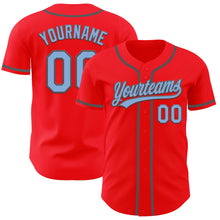 Load image into Gallery viewer, Custom Fire Red Light Blue-Steel Gray Authentic Baseball Jersey
