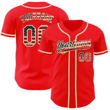Load image into Gallery viewer, Custom Fire Red Vintage USA Flag-Cream Authentic Baseball Jersey