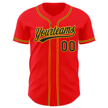 Load image into Gallery viewer, Custom Fire Red Black-Yellow Authentic Baseball Jersey