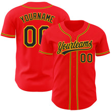 Load image into Gallery viewer, Custom Fire Red Black-Yellow Authentic Baseball Jersey