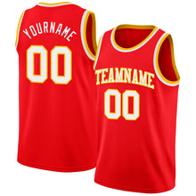 Load image into Gallery viewer, Custom Fire Red White-Gold Authentic Basketball Jersey