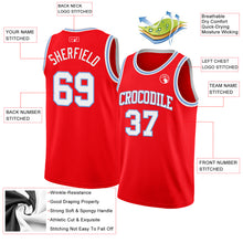 Load image into Gallery viewer, Custom Fire Red White-Light Blue Authentic Basketball Jersey