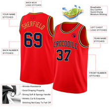 Load image into Gallery viewer, Custom Fire Red Navy-Old Gold Authentic Basketball Jersey