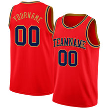 Load image into Gallery viewer, Custom Fire Red Navy-Old Gold Authentic Basketball Jersey