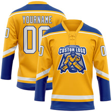 Load image into Gallery viewer, Custom Gold White-Royal Hockey Lace Neck Jersey