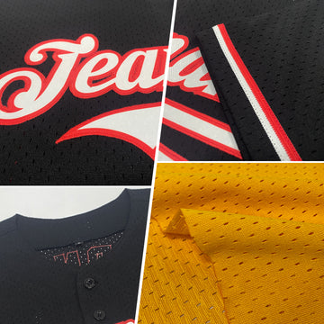 Custom Gold Red-White Mesh Authentic Throwback Baseball Jersey