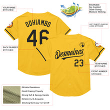 Load image into Gallery viewer, Custom Gold Black Mesh Authentic Throwback Baseball Jersey