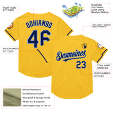 Load image into Gallery viewer, Custom Gold Navy-Light Blue Mesh Authentic Throwback Baseball Jersey