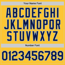 Load image into Gallery viewer, Custom Gold Navy-Light Blue Mesh Authentic Throwback Baseball Jersey