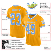 Load image into Gallery viewer, Custom Gold Light Blue-White Mesh Authentic Throwback Football Jersey