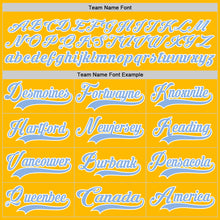 Load image into Gallery viewer, Custom Gold Light Blue-White Hockey Lace Neck Jersey