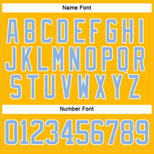 Load image into Gallery viewer, Custom Gold Light Blue-White Hockey Lace Neck Jersey