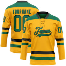 Load image into Gallery viewer, Custom Gold Kelly Green-Black Hockey Lace Neck Jersey