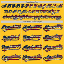 Load image into Gallery viewer, Custom Gold Vintage USA Flag-Navy Authentic Throwback Baseball Jersey