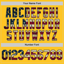 Load image into Gallery viewer, Custom Gold Vintage USA Flag-Navy Authentic Throwback Baseball Jersey